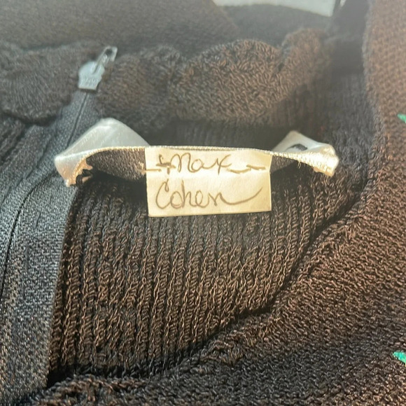 Vintage 80s ADOLFO at Saks Fifth Ave Black Knit Floral Dress Wool Blend Sz Small - Picture 12 of 13